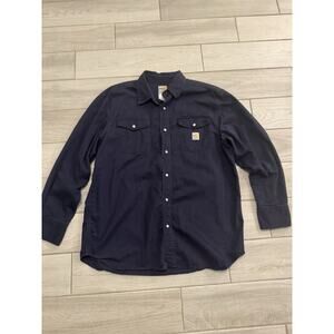 Carhartt Mens Blue Button Up FR NFPA 2112 Button Up Shirt Size XL Cotton Shirt
